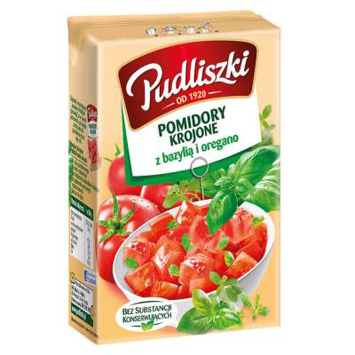 PUDLISZKI POMIDORY KROJONE Z BAZYLIĄ 390G