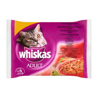 WHISKAS SASZETKA 100G*4 TRADYCYJNE DANIA 3+1 GRATIS
