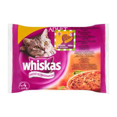 WHISKAS SASZETKA 100G*4 ZESTAW WYBÓR MIĘSNYCH DAŃ