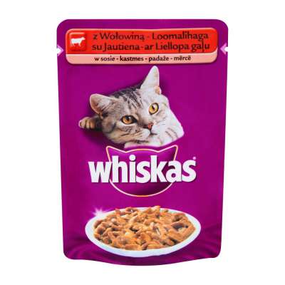 WHISKAS SASZETKA 100G Z WOŁOWINĄ MIĘSNE KAW. W SOSIE